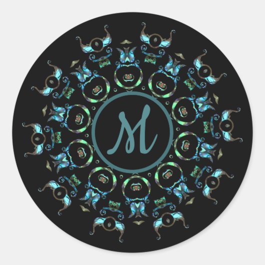 Monogram Turquoise Pearl Mandala Stickers (Vorderseite)