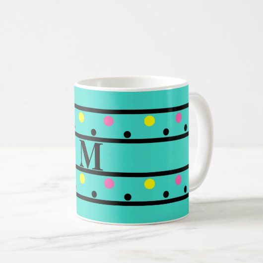 Monogram Turquoise Polka Dots Kaffeetasse (VorderseiteRechts)