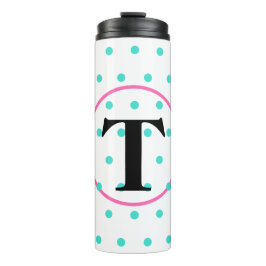 Monogram Turquoise Polka Dots Thermosbecher