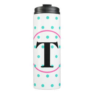 Monogram Turquoise Polka Dots Thermosbecher