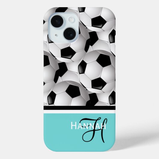 Monogram Turquoise Soccer Ball Muster Case-Mate iPhone Hülle (Rückseite)