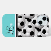 Monogram Turquoise Soccer Ball Muster Case-Mate iPhone Hülle (Rückseite (Horizontal))