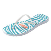 Monogram Turquoise Striped Zebra Muster Trendy Badesandalen (Schrägansicht)