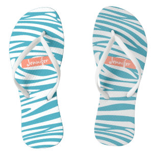 Monogram Turquoise Striped Zebra Muster Trendy Badesandalen