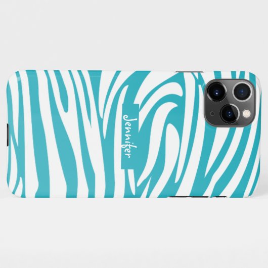 Monogram Turquoise Striped Zebra Muster Trendy Ca iPhone Hülle (Rückseite (Horizontal))
