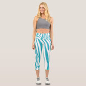 Monogram Turquoise Striped Zebra Muster Trendy Capri Leggings (Vorderseite)