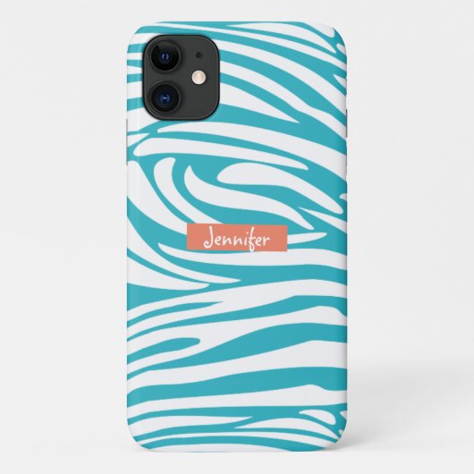 Monogram Turquoise Striped Zebra Muster Trendy Case-Mate iPhone Hülle (Rückseite)