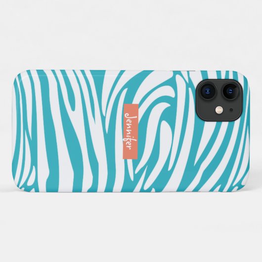 Monogram Turquoise Striped Zebra Muster Trendy Case-Mate iPhone Hülle (Rückseite (Horizontal))