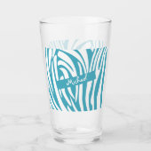 Monogram Turquoise Striped Zebra Muster Trendy Glas (Vorderseite)