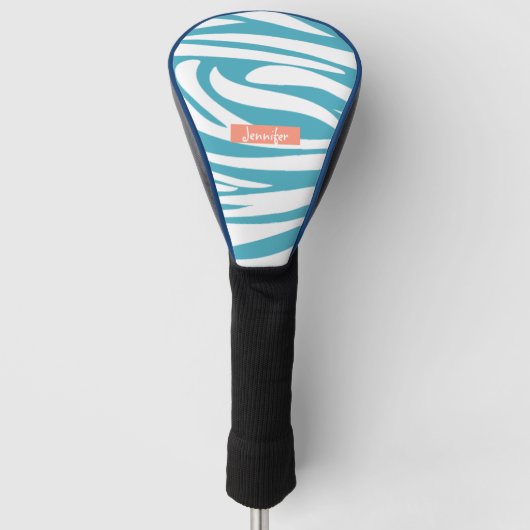 Monogram Turquoise Striped Zebra Muster Trendy Golf Headcover (Vorderseite)