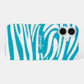 Monogram Turquoise Striped Zebra Muster Trendy iPhone 16 Hülle (Rückseite (Horizontal))