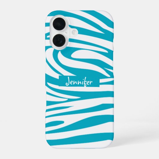 Monogram Turquoise Striped Zebra Muster Trendy iPhone 16 Hülle (Rückseite)