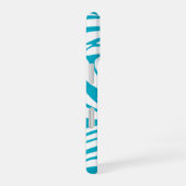 Monogram Turquoise Striped Zebra Muster Trendy iPhone 16 Hülle (Rechte Seite)