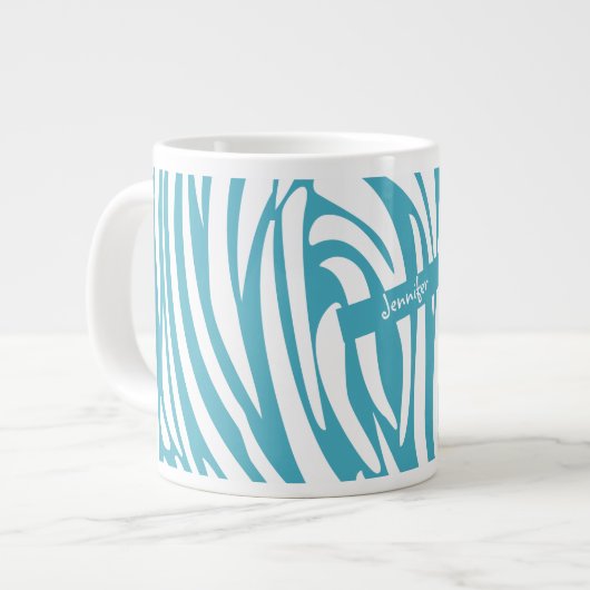 Monogram Turquoise Striped Zebra Muster Trendy Jumbo-Tasse (Vorderseite Links)