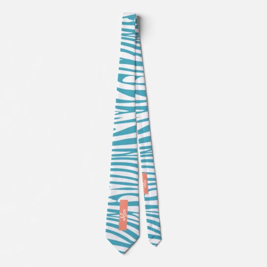 Monogram Turquoise Striped Zebra Muster Trendy Krawatte (Vorderseite)