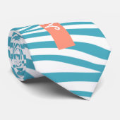 Monogram Turquoise Striped Zebra Muster Trendy Krawatte (Gerollt)