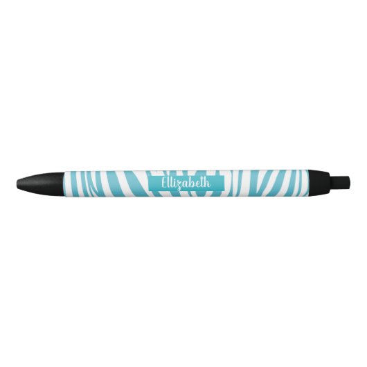 Monogram Turquoise Striped Zebra Muster Trendy Kugelschreiber (Vorderseite)