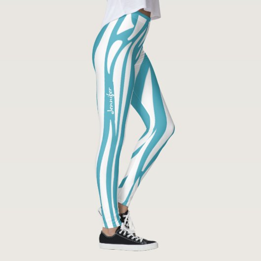 Monogram Turquoise Striped Zebra Muster Trendy Leggings (Rechts)