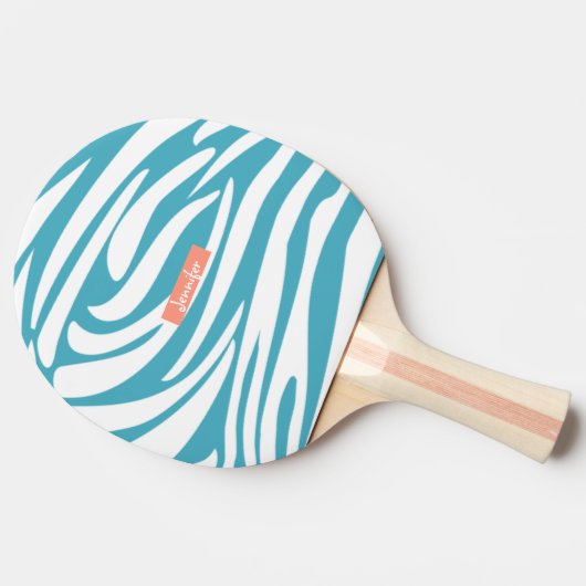 Monogram Turquoise Striped Zebra Muster Trendy Tischtennis Schläger (Seitenansicht)