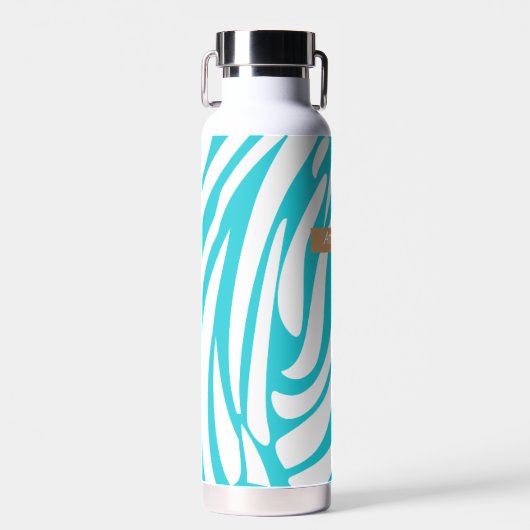 Monogram Turquoise Striped Zebra Muster Trendy Trinkflasche (Vorne)