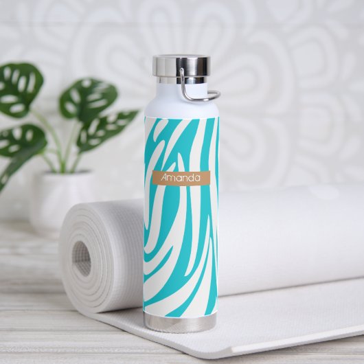 Monogram Turquoise Striped Zebra Muster Trendy Trinkflasche (Yoga)