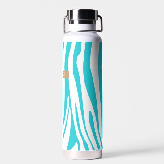 Monogram Turquoise Striped Zebra Muster Trendy Trinkflasche (Rückseite)