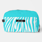 Monogram Turquoise Striped Zebra Muster Trendy Waschbeutel (Vorderseite)