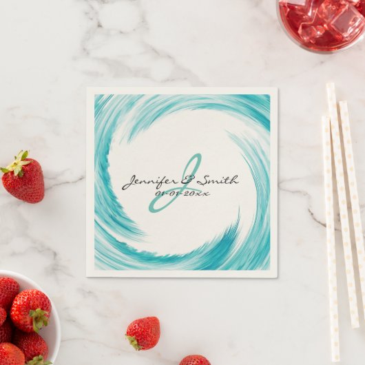Monogram Turquoise Swirl Abstrakt Art Serviette (Beispiel)