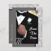 Monogram Tuxedo Groom Save the Date Postkarte (Vorne/Hinten)