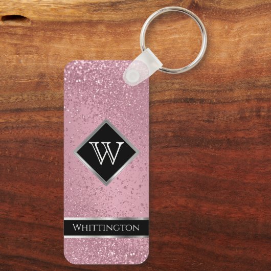 Monogram Twinkle Glitzer - Rosa Rose Schlüsselanhänger (Rückseite)