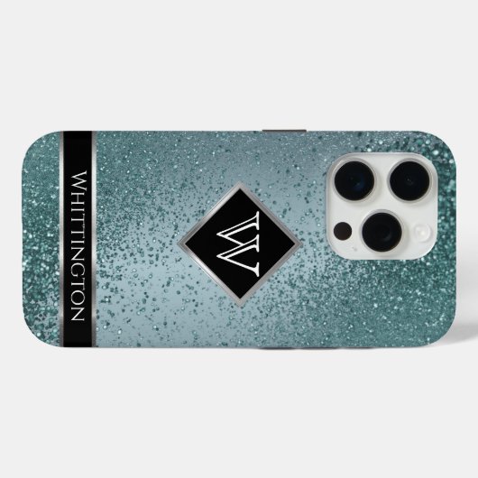 Monogram Twinkle Ombre - Aquamarin Case-Mate iPhone Hülle (Rückseite (Horizontal))