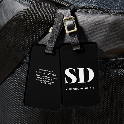 Monogram Two Initial Retro Elegant Schwarz-weiß Gepäckanhänger