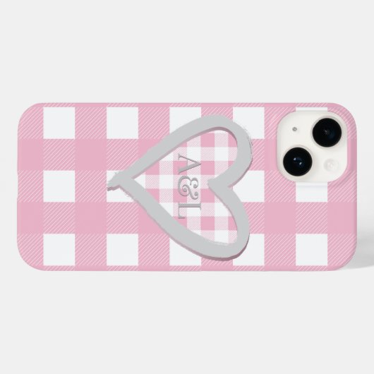 Monogram Two Initials Pink Buffalo Karo Herz Case-Mate iPhone Hülle (Rückseite (Horizontal))