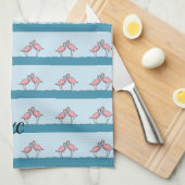 Monogram Two Pink Flamingos on Water Pattern Geschirrtuch (Viertel Falte)