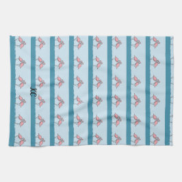 Monogram Two Pink Flamingos on Water Pattern Geschirrtuch