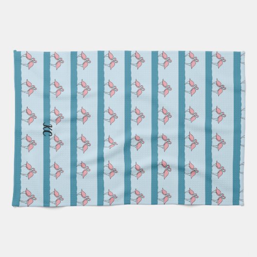 Monogram Two Pink Flamingos on Water Pattern Geschirrtuch (Horizontal)