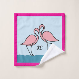 Monogram Two Pink Flamingos on Water Waschlappen