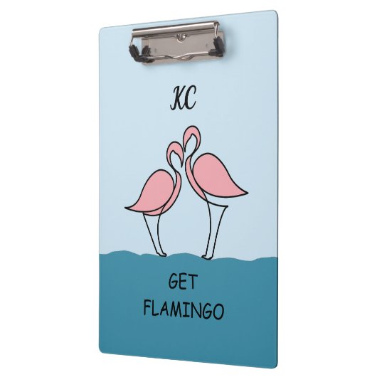 Monogram Two Pink Flamingos on Water Zitat Klemmbrett (Links)