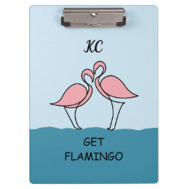 Monogram Two Pink Flamingos on Water Zitat Klemmbrett