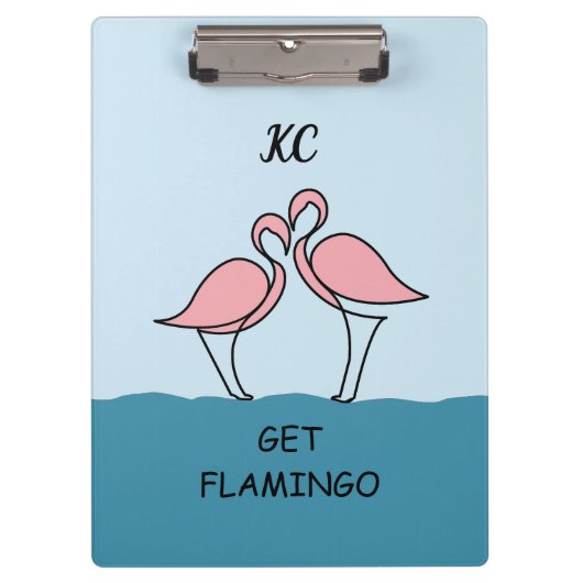 Monogram Two Pink Flamingos on Water Zitat Klemmbrett (Vorderseite)