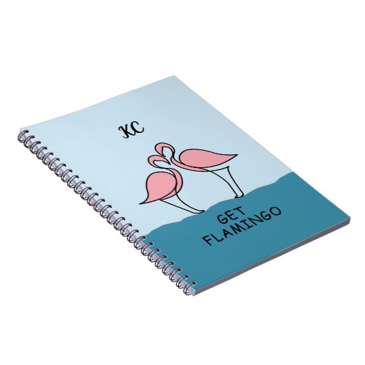 Monogram Two Pink Flamingos on Water Zitat Notizblock (Rechte Seite)