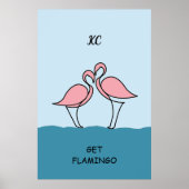Monogram Two Pink Flamingos on Water Zitat Poster (Vorne)