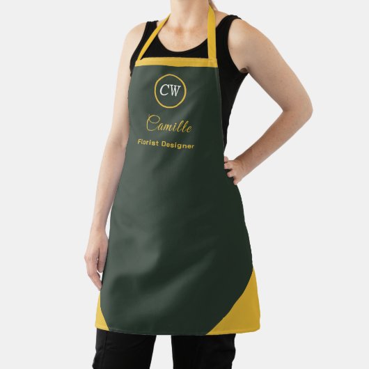 Monogram Two Tone Gold & Forest Green Schürze (InSitu)