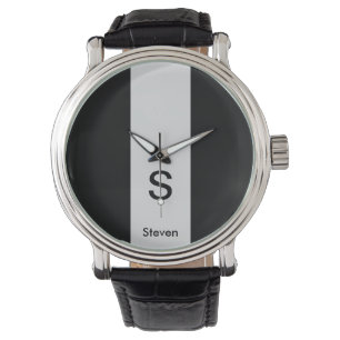 Monogram Two Tone Modern Black and Light Gray Armbanduhr