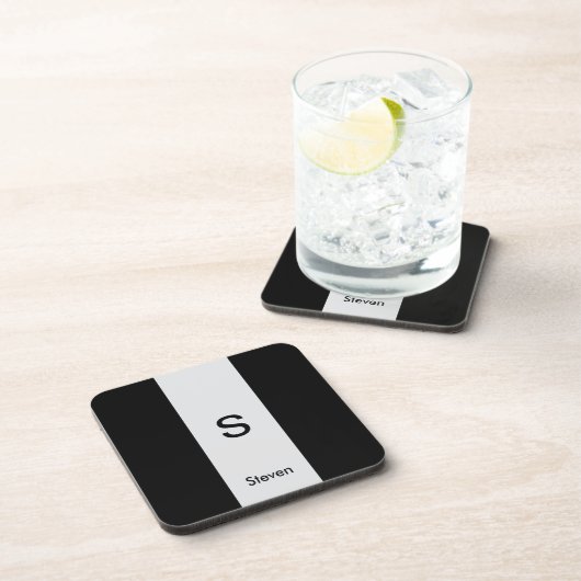 Monogram Two Tone Modern Black and Light Gray Getränkeuntersetzer (Rechte Seite)