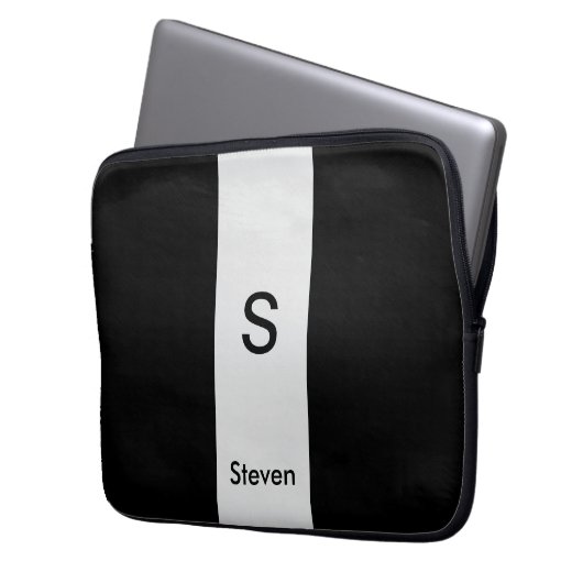 Monogram Two Tone Modern Black and Light Gray Laptopschutzhülle (Vorderseite Links)