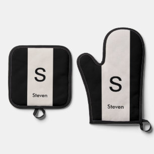 Monogram Two Tone Modern Black and Light Gray Ofenhandschuh & Topflappen-Set