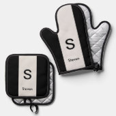 Monogram Two Tone Modern Black and Light Gray Ofenhandschuh & Topflappen-Set (Vorderseite/Rückseite)