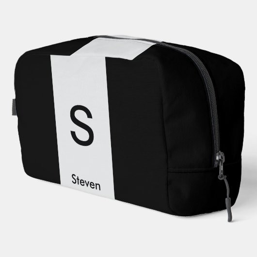 Monogram Two Tone Modern Black and Light Gray Waschbeutel (Rechte Ecke)