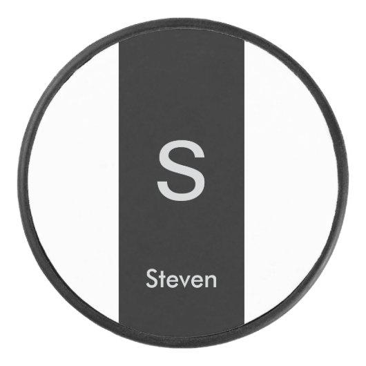Monogram Two Tone Modern Black and White Eishockey Puck (Vorderseite)
